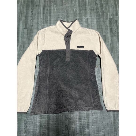 Columbia Button Fleece White/ Grey Pullover Sweater Size Small Women’s - Picture 1 of 6